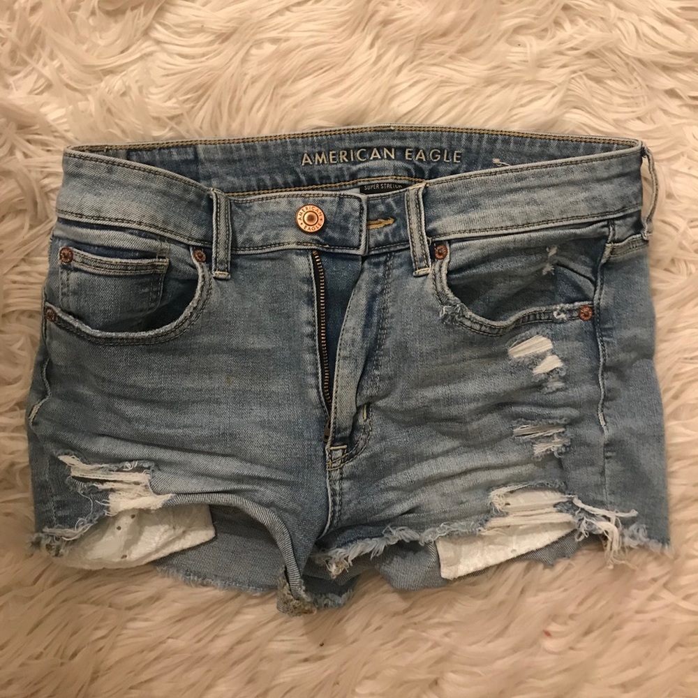 Distressed denim shorts